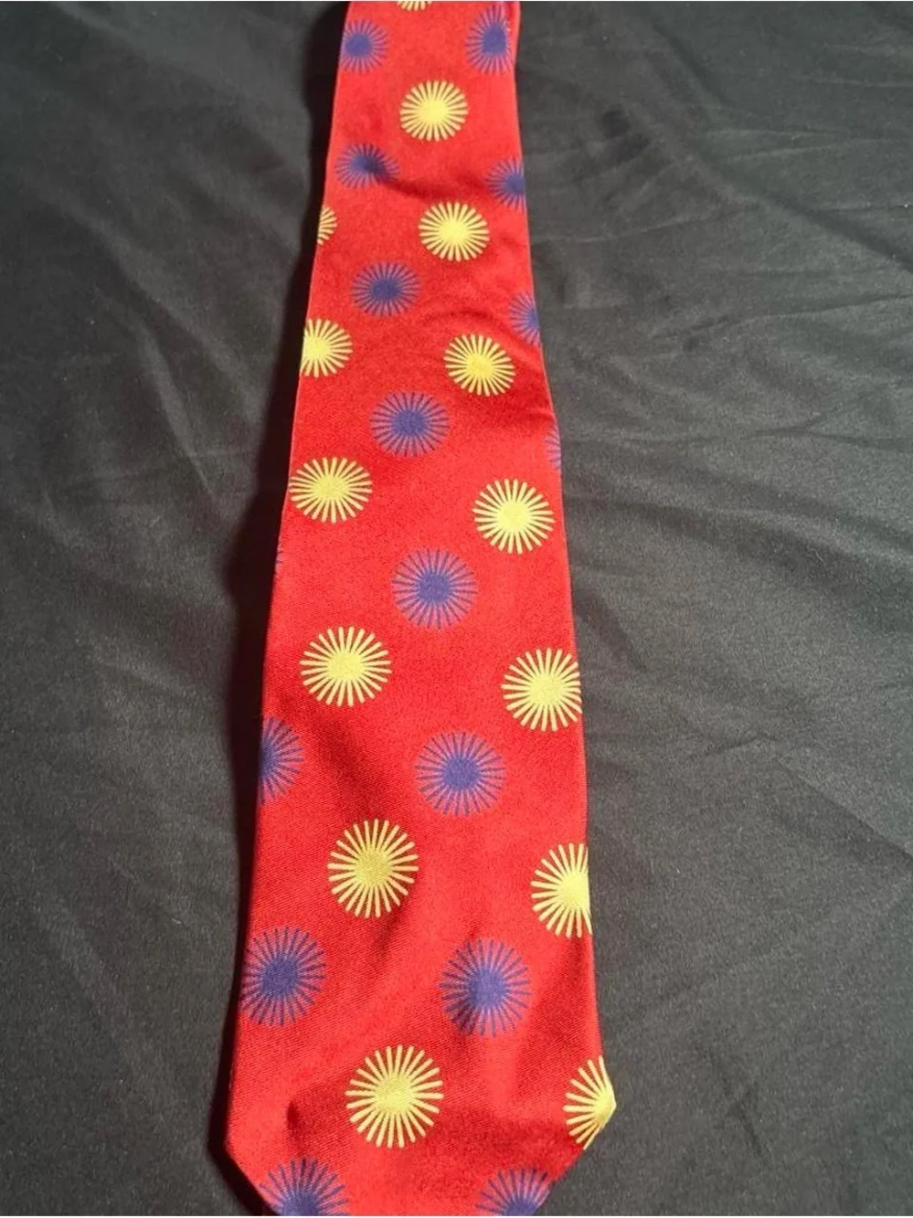 J. Crew Red Silk Tie with Cream and Blue Starburst Motif